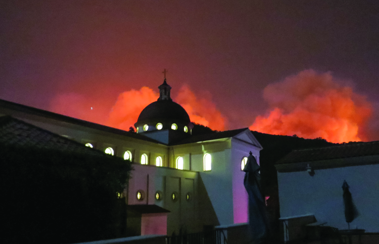 Our Lady of the Most Holy Trinity Chapel during the 2017 Thomas Fire