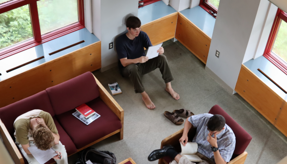 Students and prefects study in one corner of the library
