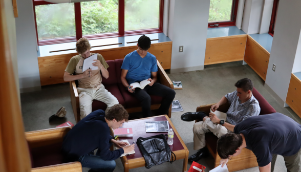 Students study in one corner of the library