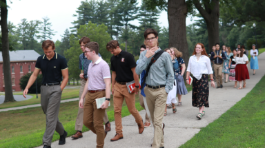 Students walk from the chapel