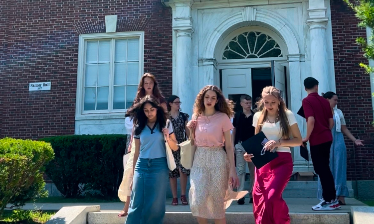 Students exiting St. Gianna Hall