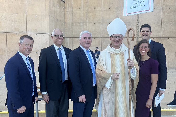 Bishop Szkredka meets some of the California Staff
