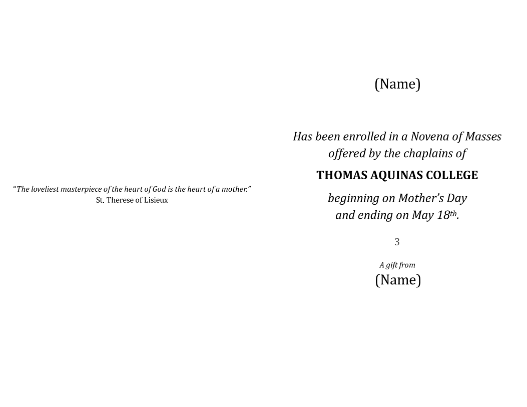 Mother's Day Novena Card - Inside