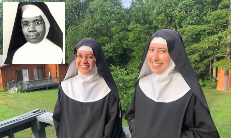 Sr. Mary Josefa (Kathleen ’07) Holcomb, O.S.B., and Sr. Sophia of the Holy Eucharist (Gina Marie ’08) Eid, O.S.B., and Sr. Wilhelmina Lancaster