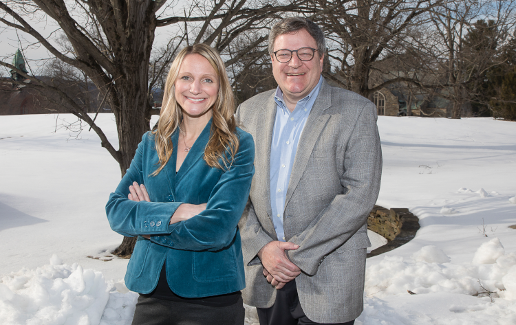 Author and TAC Regent Kimberly Begg with Vice President for Advancement James Link on the New England campus in 2019
