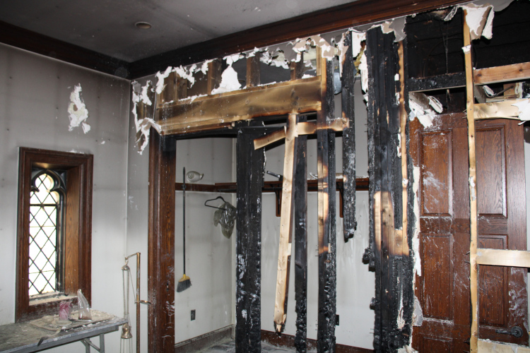 Fire-damaged servers’ sacristy of Our Mother of Perpetual Help Chapel