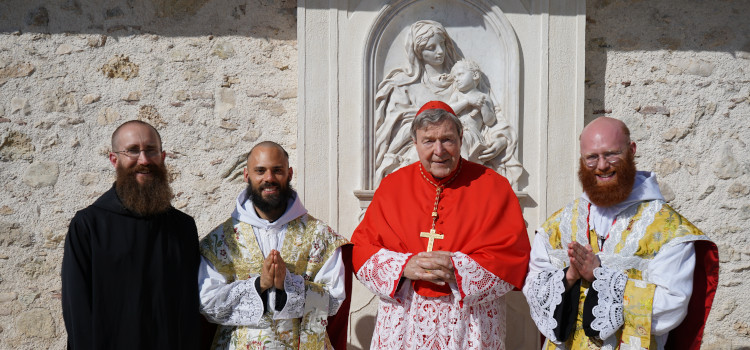 Fr. Augustine (Philip ’13) Wilmeth, O.S.B., right, with confreres and Cardinal Pell after his ordination