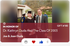 Gift in honor of Dr. Kathryn Duda and the Class of 2023