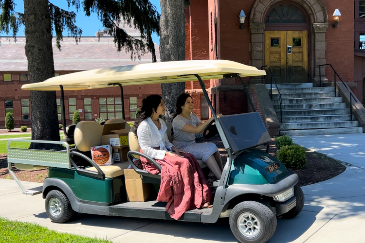 Student workers deliver packages …