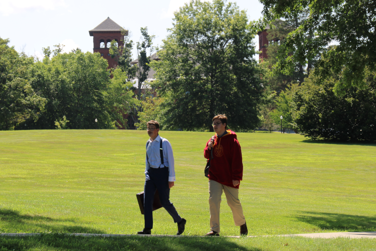 Students walk across campus