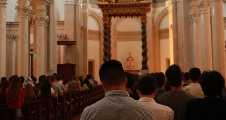 Students pray the Rosary in the Chapel