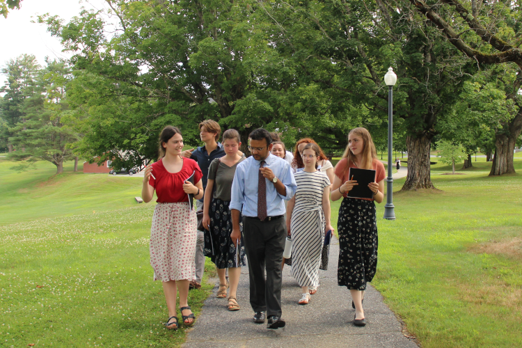 Students walk across campus