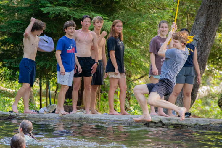Students at the ponds