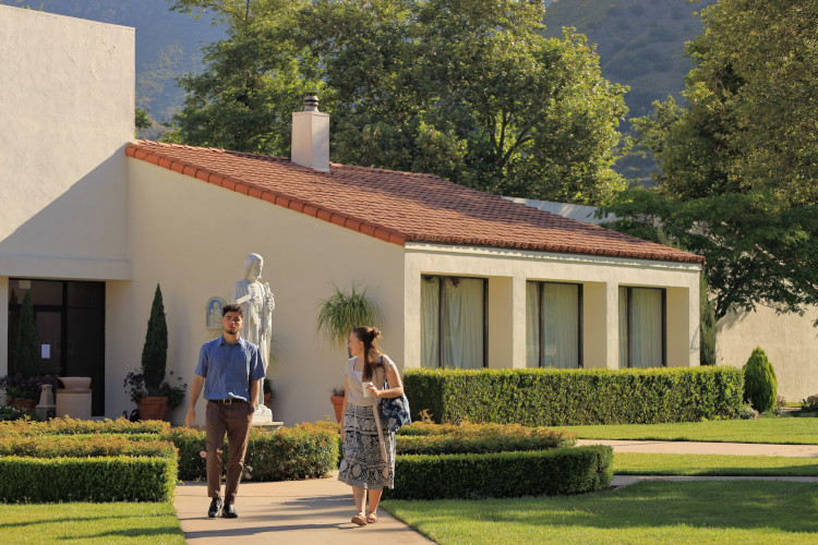 Students walk across campus
