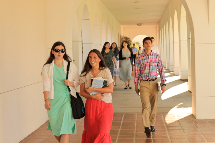 Students walk across campus