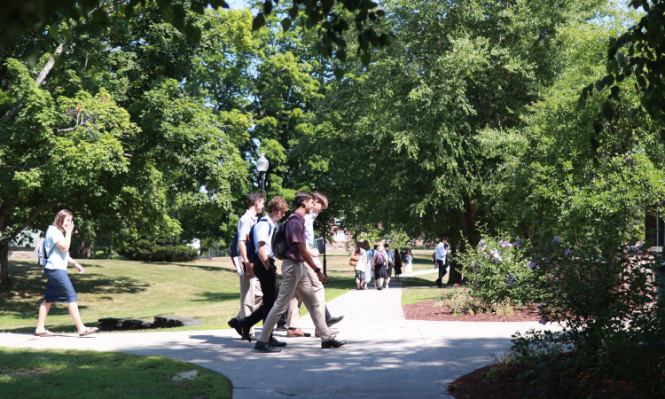 Students walking on campus paths