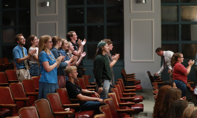 Students applaud the talk in Dolben