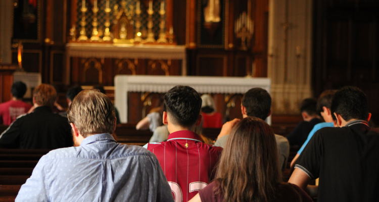 Students pray the Rosary in the Chapel