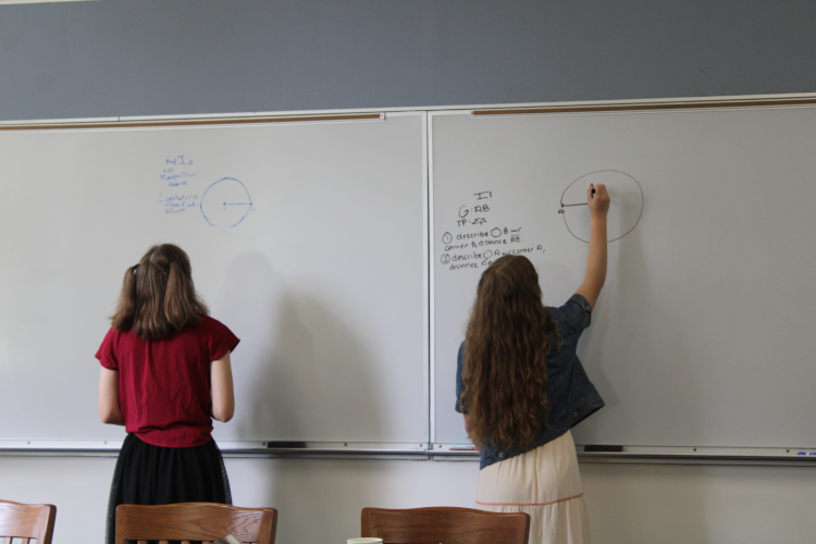 Two students demonstrating a proposition