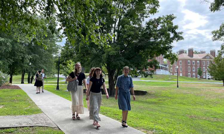 Students walk across campus