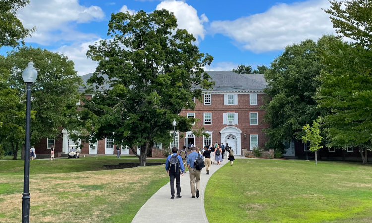 Students walk across campus