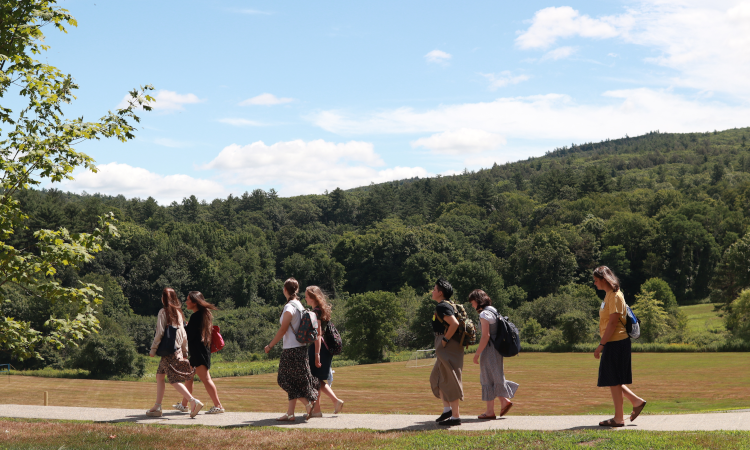 Students walk across campus