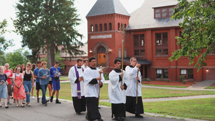 Student procession past Bl. Frassati Student Center