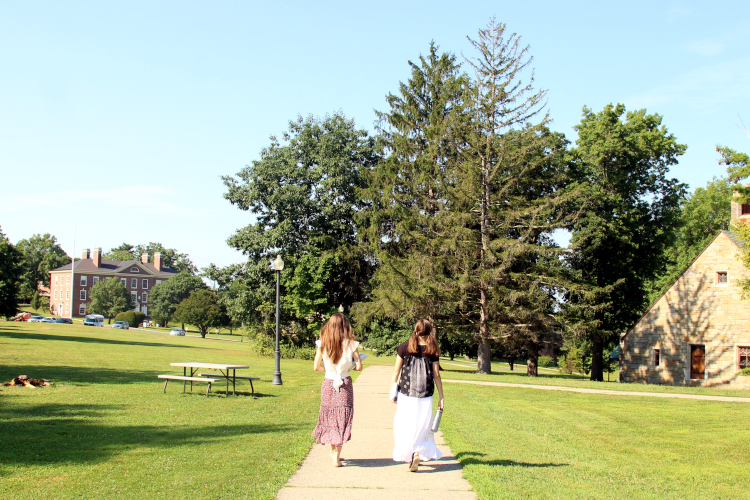 Students walk across campus