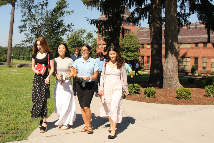 Students walk across campus