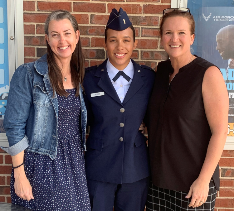 Jen with Amy and Lucie Dragoo at Lucie’s 2023 Air Force ROTC Commissioning Ceremony