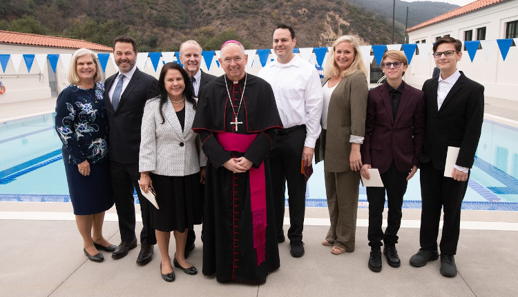 Archbishop Gomez with trustees of the Fritz B. Burns Foundation and their families