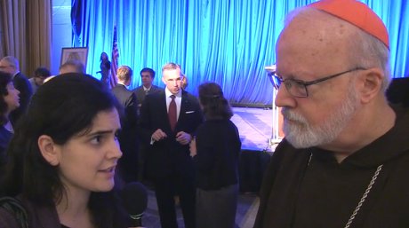 Lauretta Brown (’13) interviews Sean Cardinal O’Malley, Archbishop of Boston, at the National Catholic Prayer Breakfast in 2014.