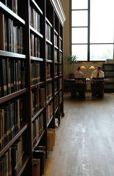 Students working in library