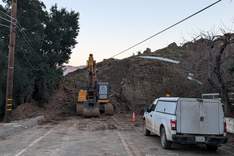 Site of the mudslide road closure along Highway 150 between Thomas Aquinas College and Santa Paula