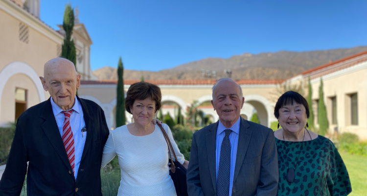Dr. Neumayr during his last visit to the California campus in 2021, pictured with daughter Anne Braden (’05) and Kay and Peter DeLuca, a  fellow TAC founder