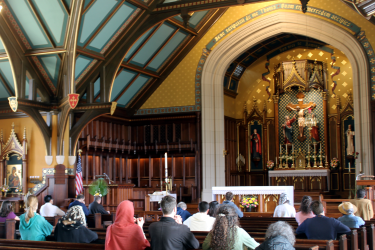 New England students pray for Pope Francis this morning in Our Mother of Perpetual Help Chapel.