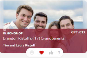 Gift in honor of Brandon Ristoff's ('17) Grandparents