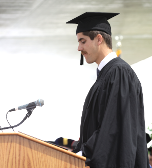 Gregory Haggard (CA'26) gives the Senior Address