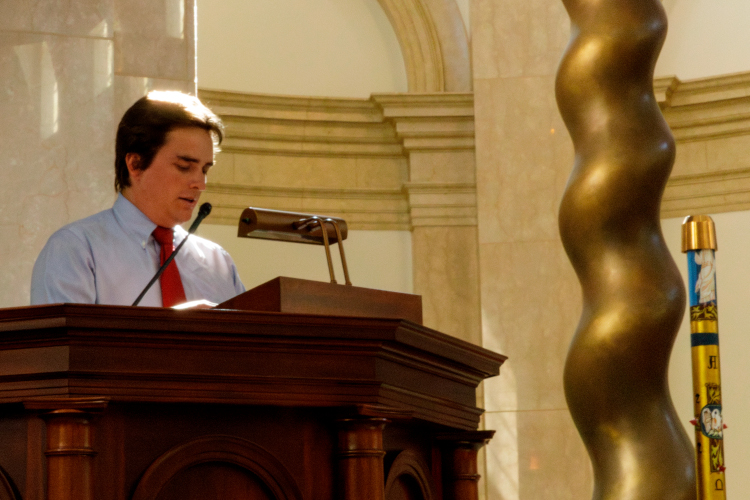 Emmet speaks on behalf of his class