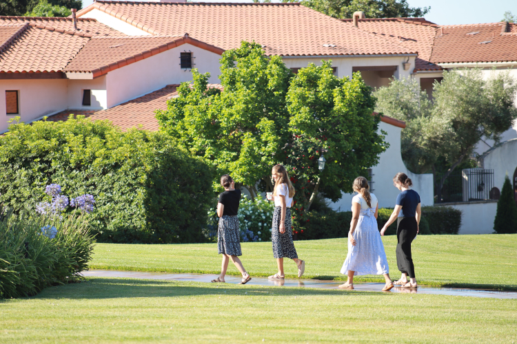 Students walk across campus