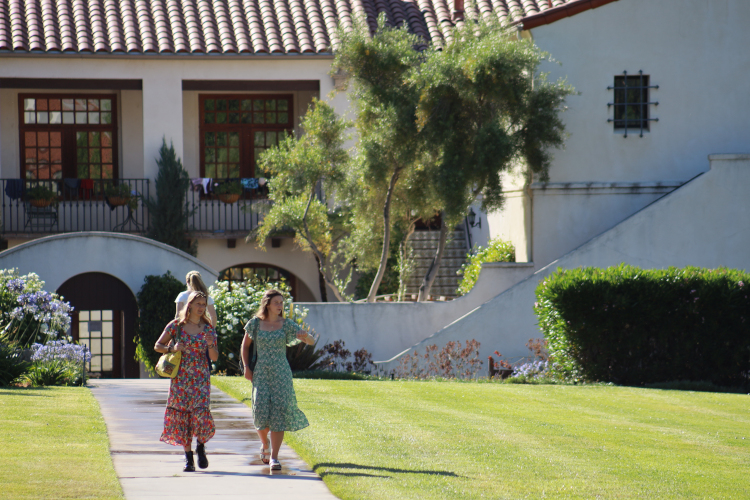 Students walk across campus