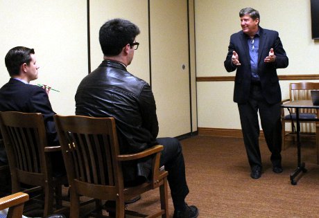 Chuck Haas speaks to members of the Thomas Aquinas College B