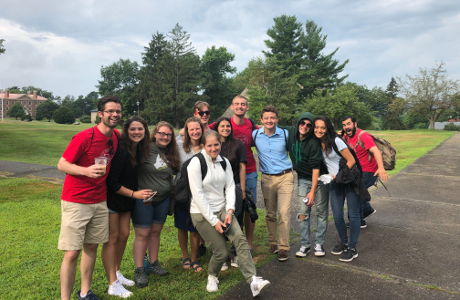 Students on campus before leaving for Boston