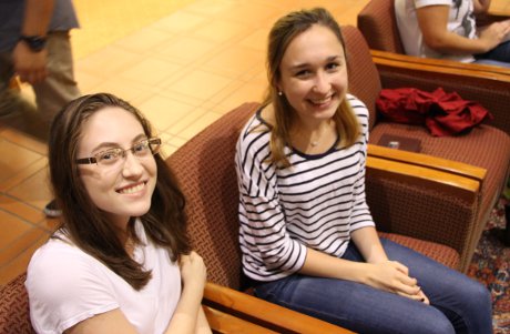 students in library