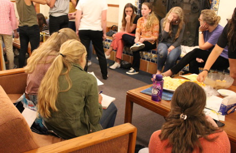 Hot dogs and socializing in the women's residence hall