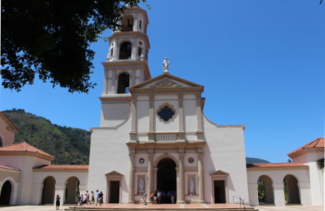 Chapel with students in foreground