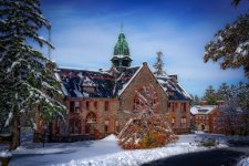 Stone Hall in the snow