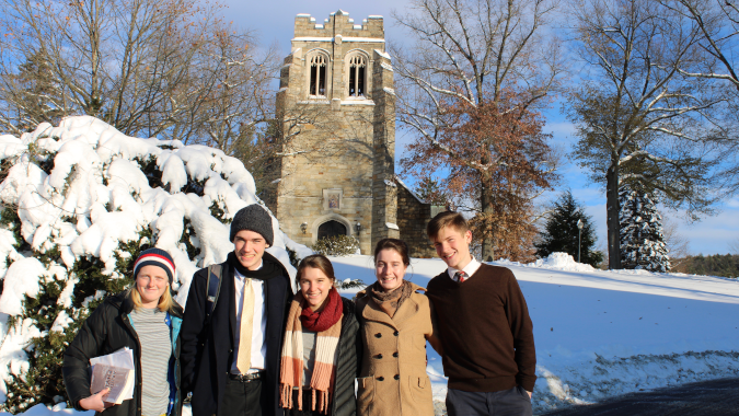 New England students in the snow