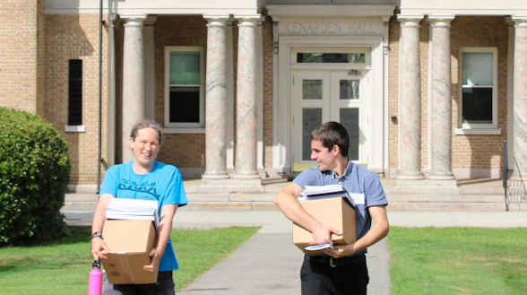 Students retrieve packages from Kenarden Hall