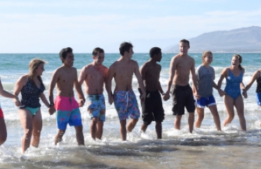 Students on the California beach